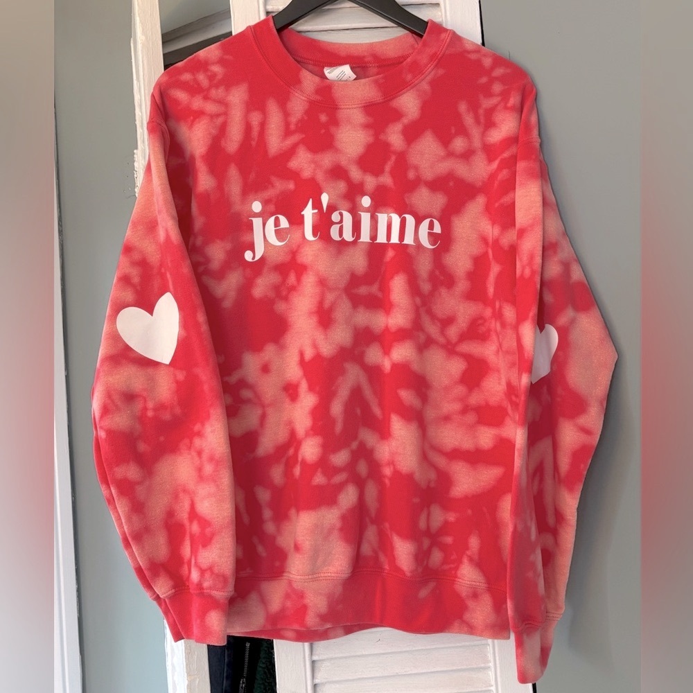 Je T’aime Pink Tie-Dye Love Heart Sweatshirt - Medium